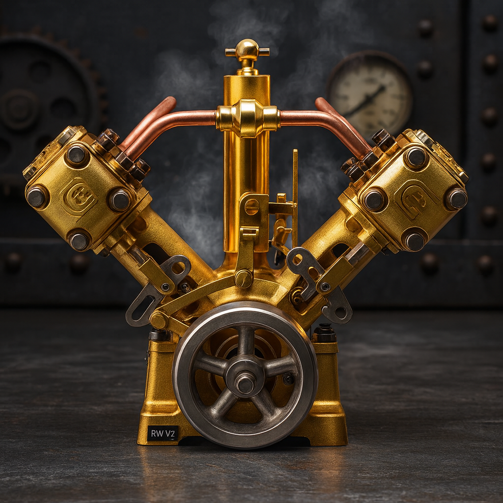 RW-V2 Retro Brass Double-Cylinder Steam Engine Model — Best Working Steam Engine for 70–130cm Steamships