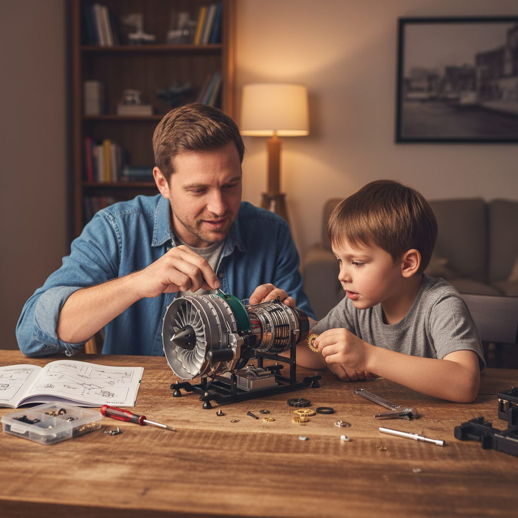 Teching 1:10 full metal twin-spool turbofan engine model displayed on a stand