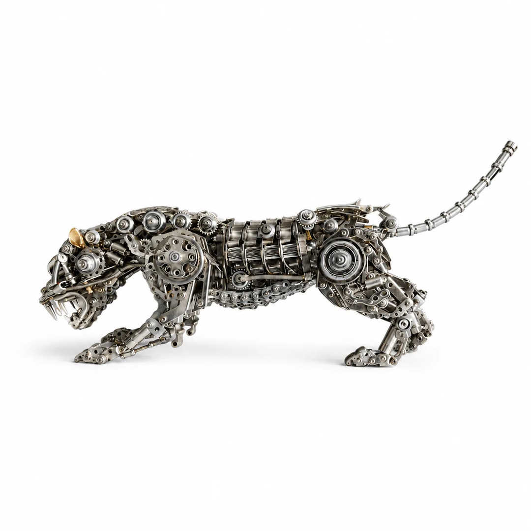 Mechanical Panther Metal Model Kit with LED Lights – Articulated Steampunk Animal Sculpture