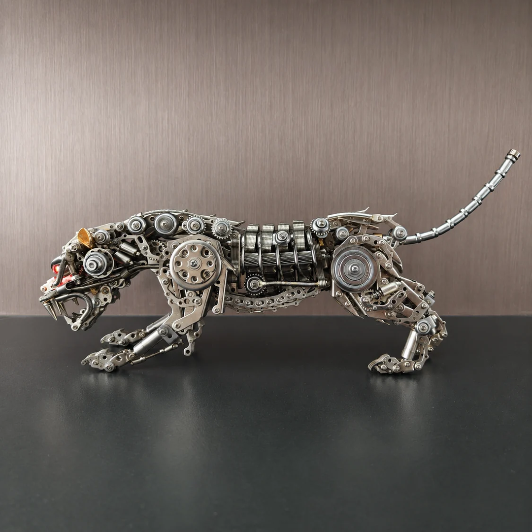 Mechanical Panther Metal Model Kit with LED Lights – Articulated Steampunk Animal Sculpture