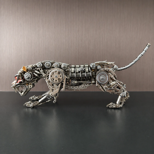 Mechanical Panther Metal Model Kit with LED Lights – Articulated Steampunk Animal Sculpture