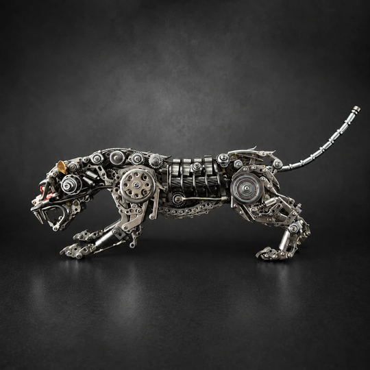 Mechanical Panther Metal Model Kit with LED Lights – Articulated Steampunk Animal Sculpture