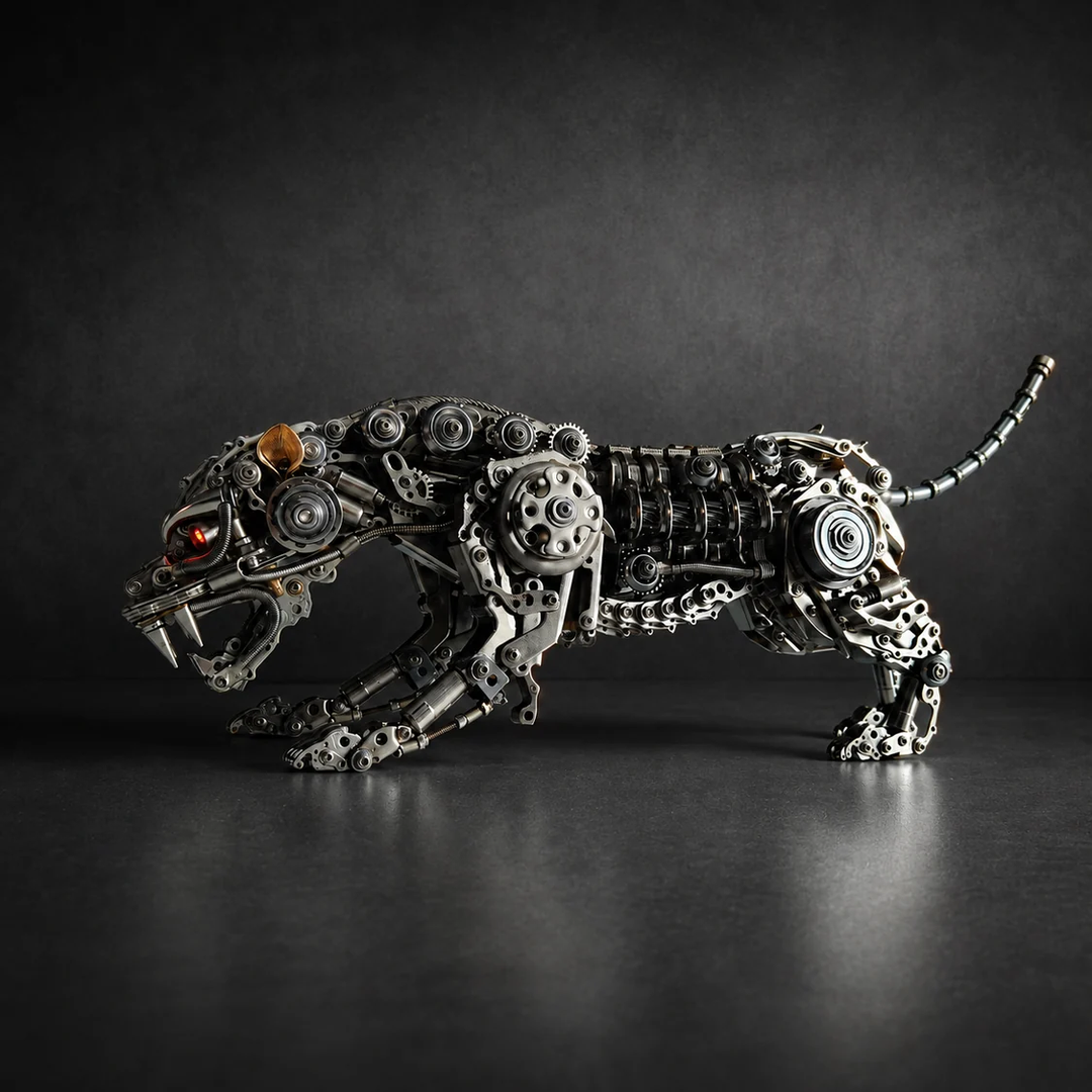 Mechanical Panther Metal Model Kit with LED Lights – Articulated Steampunk Animal Sculpture