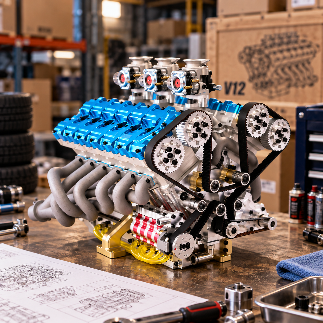RUIFEIYA V12-180 180cc 1/4 Scale V12 Gasoline Engine Model – DOHC 48-Valve 17HP Water-Cooled Real Working Engine