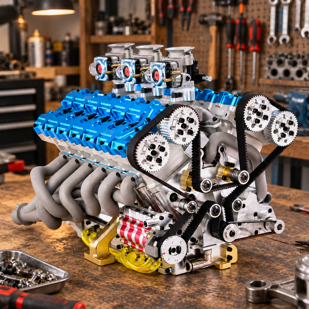RUIFEIYA V12-180 180cc 1/4 Scale V12 Gasoline Engine Model – DOHC 48-Valve 17HP Water-Cooled Real Working Engine