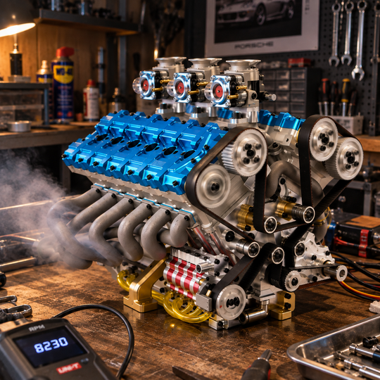 RUIFEIYA V12-180 180cc 1/4 Scale V12 Gasoline Engine Model – DOHC 48-Valve 17HP Water-Cooled Real Working Engine