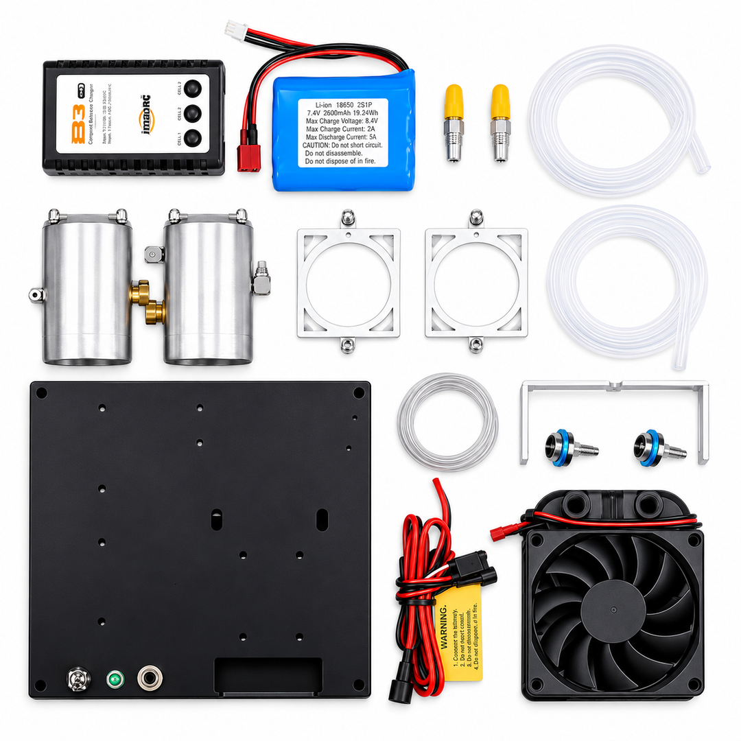 ENGINEKITOR F2 7.5cc Twin-Cylinder Gasoline Engine Starter Accessories Kit – Battery, Charger, Cooling & Fuel System Set