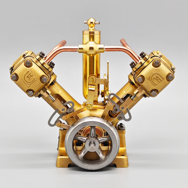 RW-V2 Retro Brass Double-Cylinder Steam Engine Model for 70-130cm Stea ...