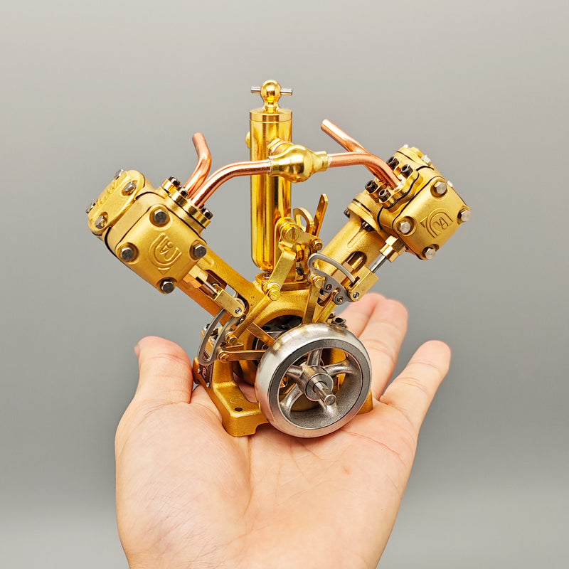RW-V2 Retro Brass Double-Cylinder Steam Engine Model for 70-130cm Steamship - Build You Own Engine Model