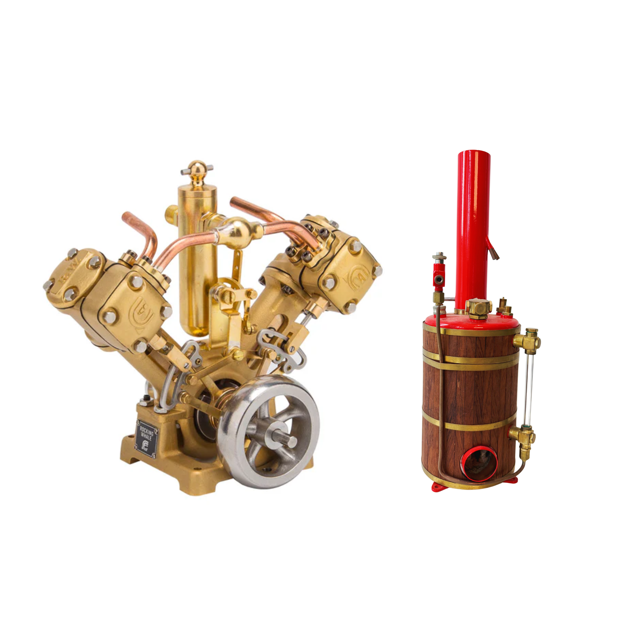 RW-V2 Retro Brass Double-Cylinder Steam Engine Model for 70-130cm Steamship - Build You Own Engine Model