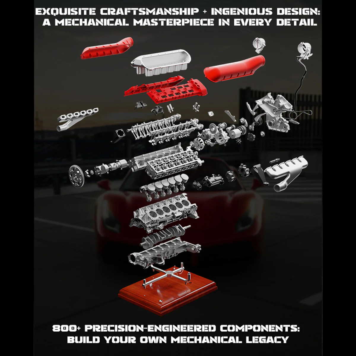 TECHING 1/4 Scale V12 Engine Model Kit with Synchronized Sound Effects – 800+PCS Metal Supercar Engine Kit