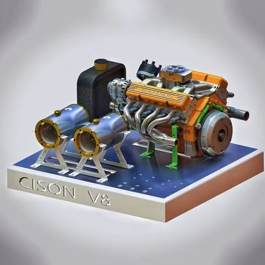 CISON V8 Engine 44CC 1/6 Scale Water-Cooled 4-Stroke Gasoline Engine Model Kit – Functional 8-Cylinder Small-Block Internal Combustion Engine