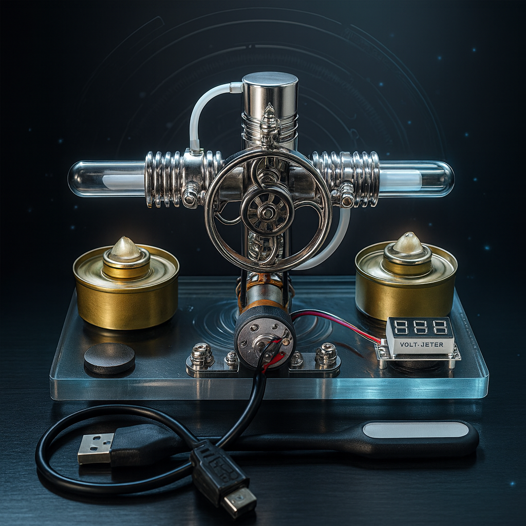 Kit générateur de moteur Stirling Cross Twin ENGINEKITOR avec voltmètre et LED - Construisez votre propre moteur
