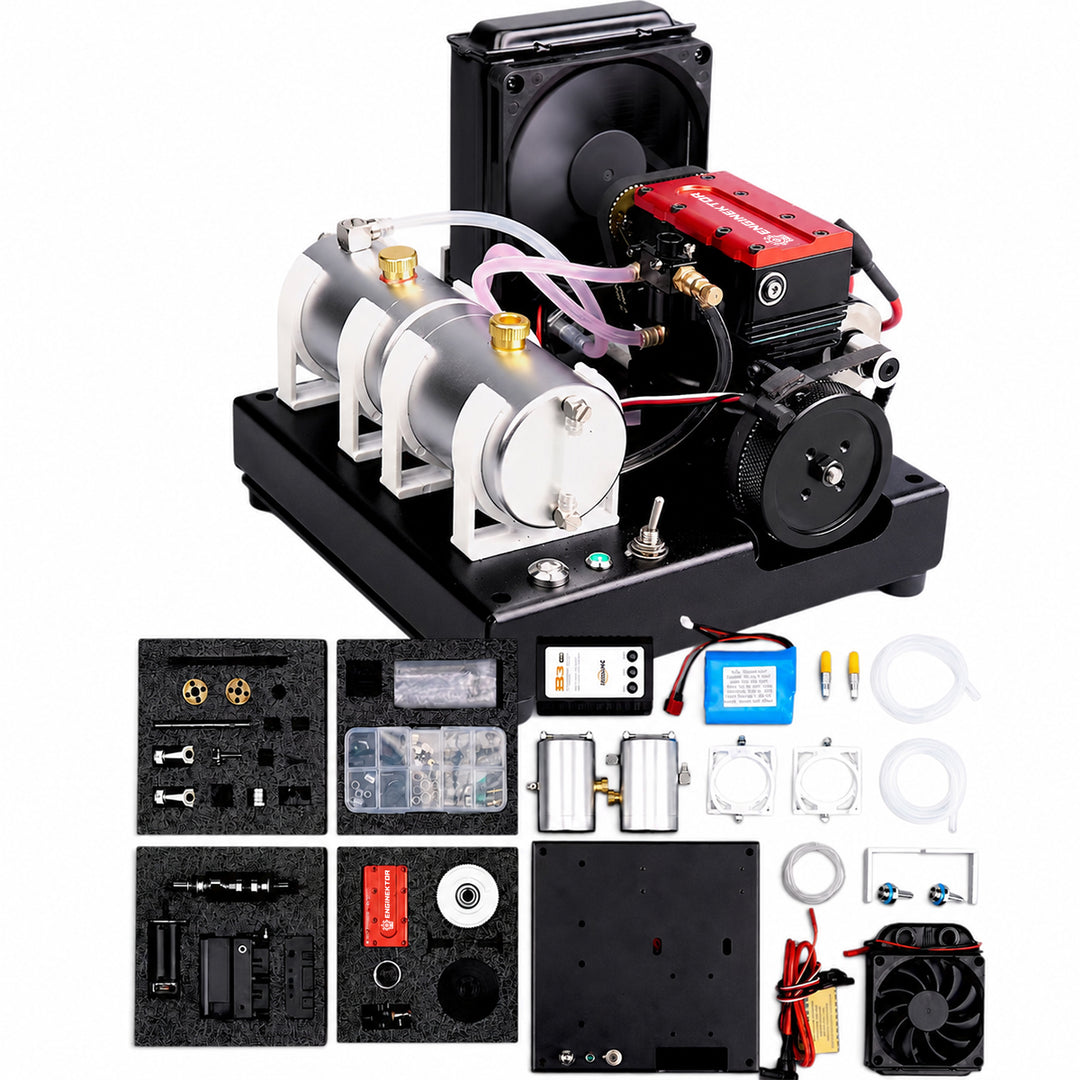 ENGINEKITOR F2 7.5cc Twin-Cylinder 4-Stroke Gasoline Engine Model Kit – Water-Cooled Real Working Mini Engine