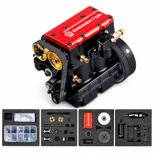 ENGINEKITOR F2 7.5cc Twin-Cylinder 4-Stroke Gasoline Engine Model Kit – Water-Cooled Real Working Mini Engine