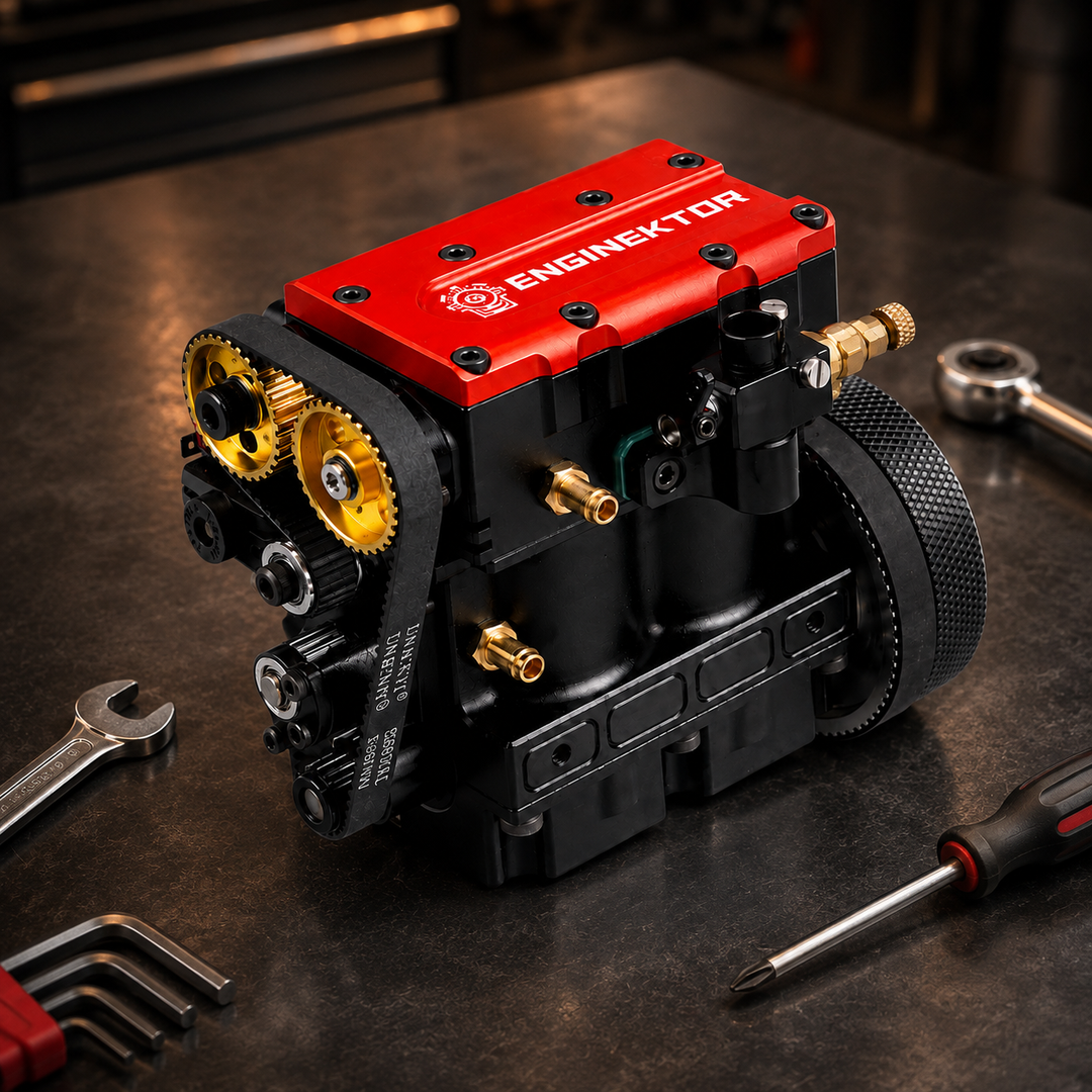 ENGINEKITOR F2 7.5cc Twin-Cylinder 4-Stroke Gasoline Engine Model Kit – Water-Cooled Real Working Mini Engine