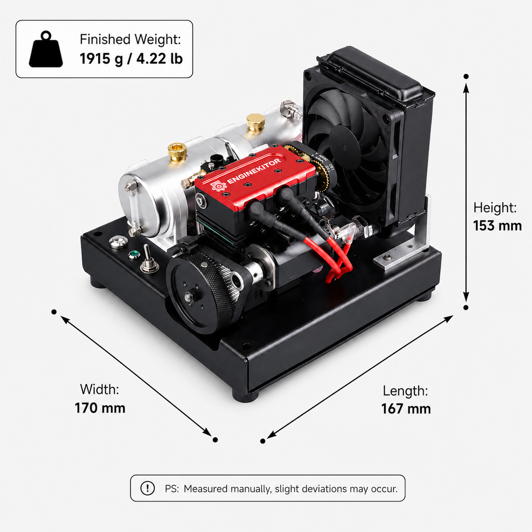ENGINEKITOR F2 7.5cc Twin-Cylinder 4-Stroke Gasoline Engine Model Kit – Water-Cooled Real Working Mini Engine