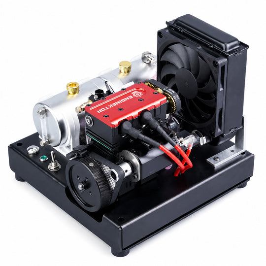 ENGINEKITOR F2 7.5cc Twin-Cylinder 4-Stroke Gasoline Engine Model Kit – Water-Cooled Real Working Mini Engine
