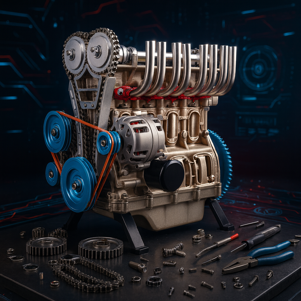 Metal Engine Build Kit TECHING Full Metal V4 Engine Model Kit 4-Cylinder Car Engine Assembly ...