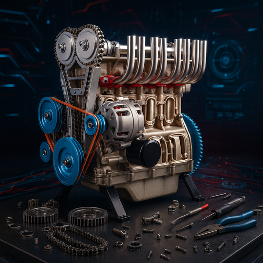 Kit de modèle de moteur V4 entièrement en métal TECHING Kit d'assemblage de moteur de voiture 4 cylindres : idéal pour la recherche industrielle, l'éducation et les cadeaux