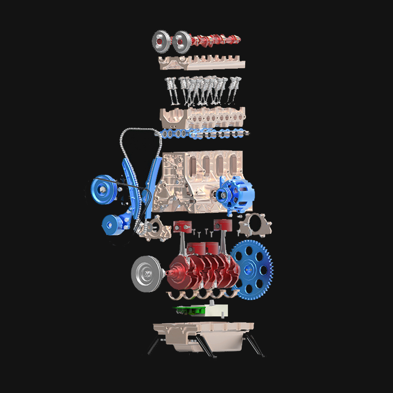 TECHING Full Metal V4 Engine Model Kit 4-Cylinder Car Engine Assembly ...