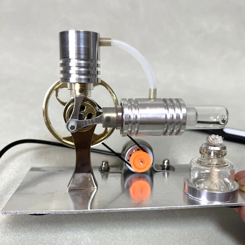 Modèle de moteur Stirling de type L ENGINEKITOR avec production d'énergie et éclairage LED - Construisez votre propre modèle de moteur