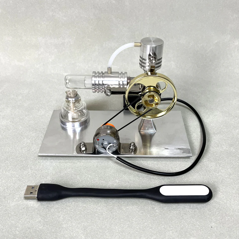 Modèle de moteur Stirling de type L ENGINEKITOR avec production d'énergie et éclairage LED - Construisez votre propre modèle de moteur