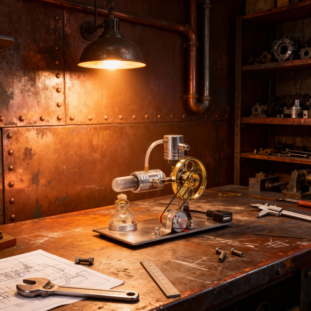 ENGINEKITOR L-Type Stirling Engine Model with Power Generation & LED Light - Build Your Engine Model