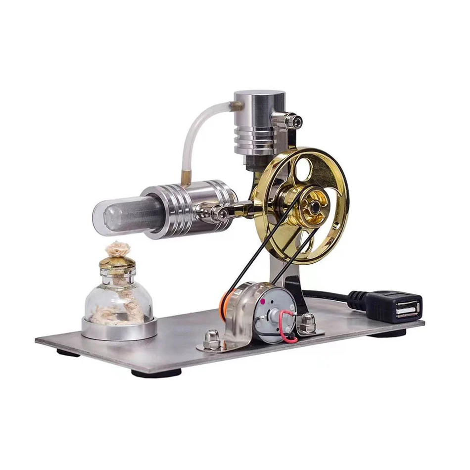 Modèle de moteur Stirling de type L ENGINEKITOR avec production d'énergie et éclairage LED - Construisez votre propre modèle de moteur