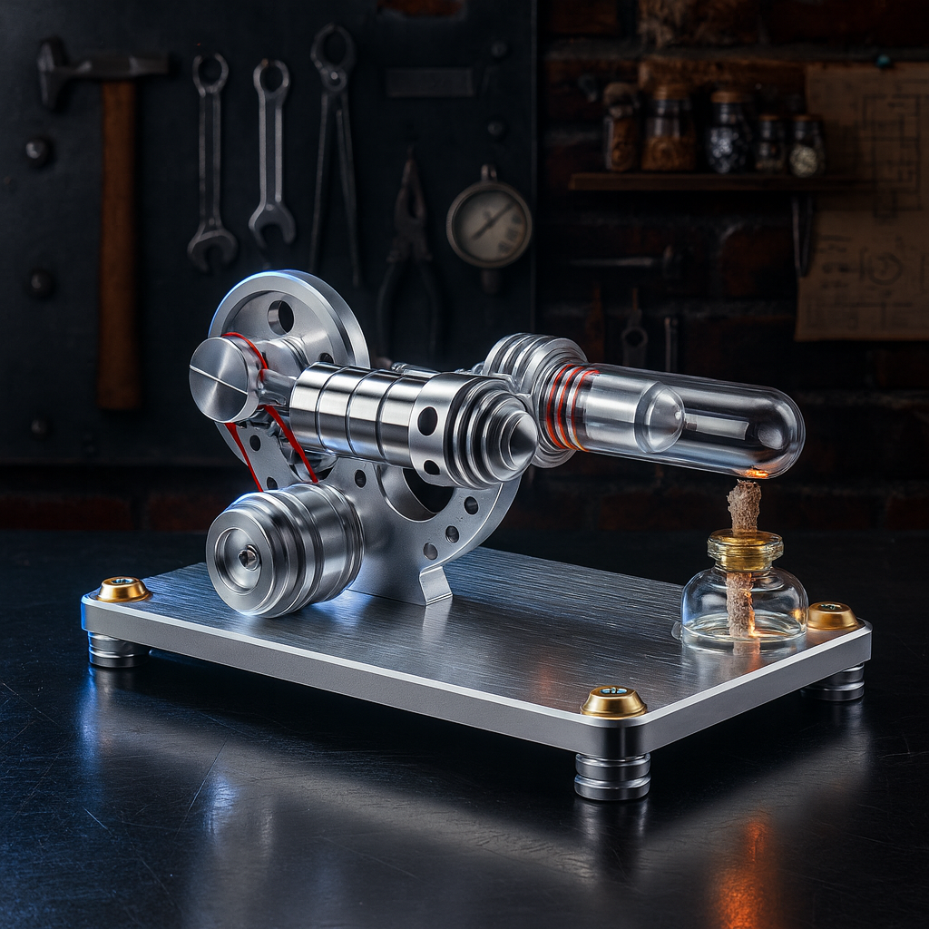 M14-03-L Silver Stirling Single Cylinder Engine Model High Temperature Stirling Engine Model