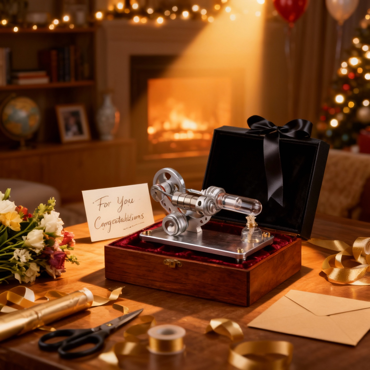 M14-03-L Silver Stirling Single Cylinder Engine Model High Temperature Stirling Engine Model