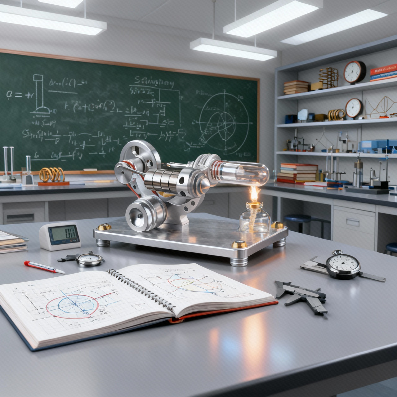 M14-03-L Silver Stirling Single Cylinder Engine Model High Temperature Stirling Engine Model
