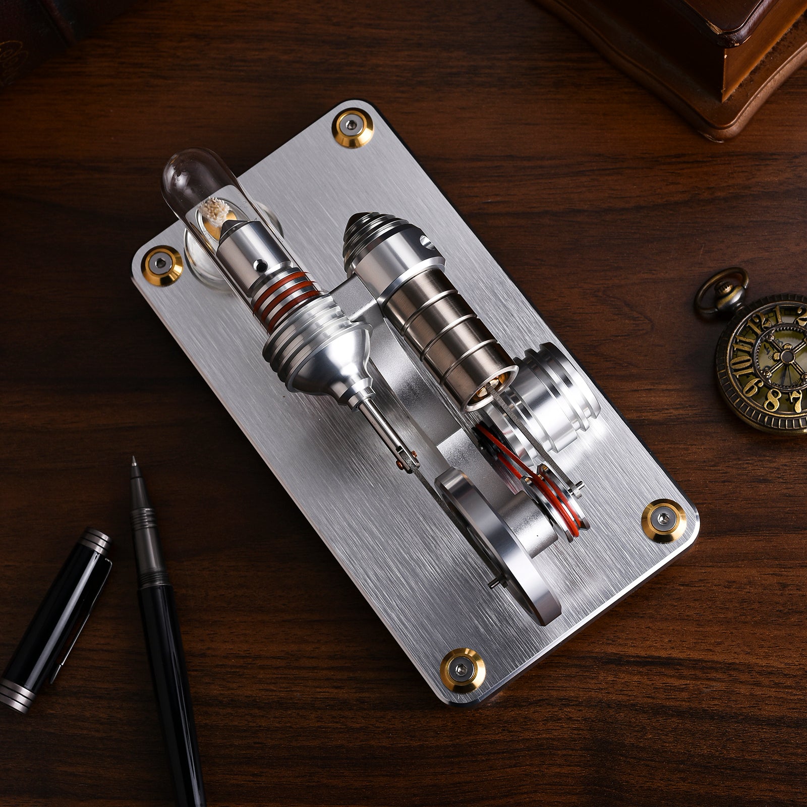 M14-03-L Silver Stirling Single Cylinder Engine Model High Temperature Stirling Engine Model
