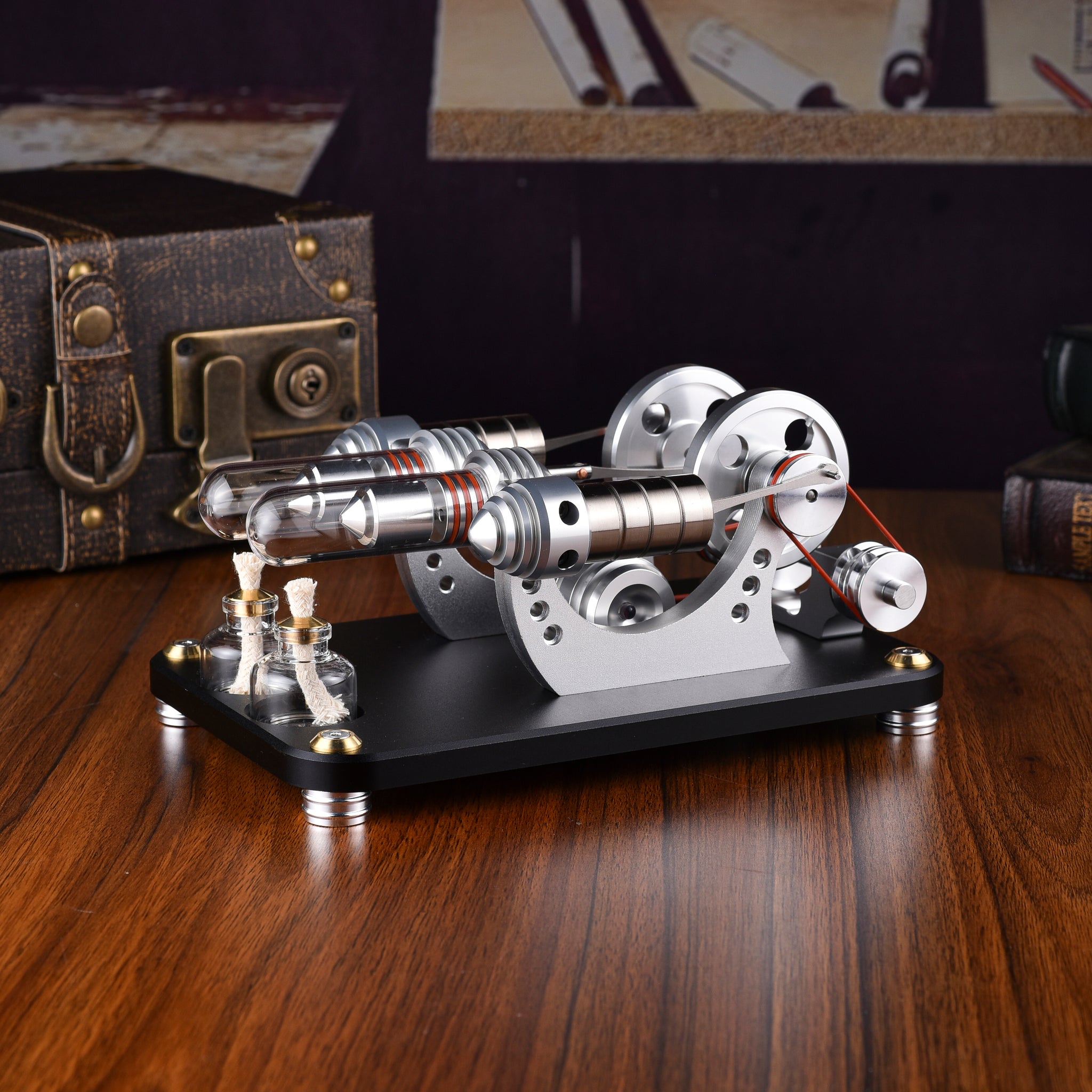 Moteur Stirling à deux cylindres M16-22-D, modèle de moteur Stirling haute température pour les passionnés de sciences et d'éducation