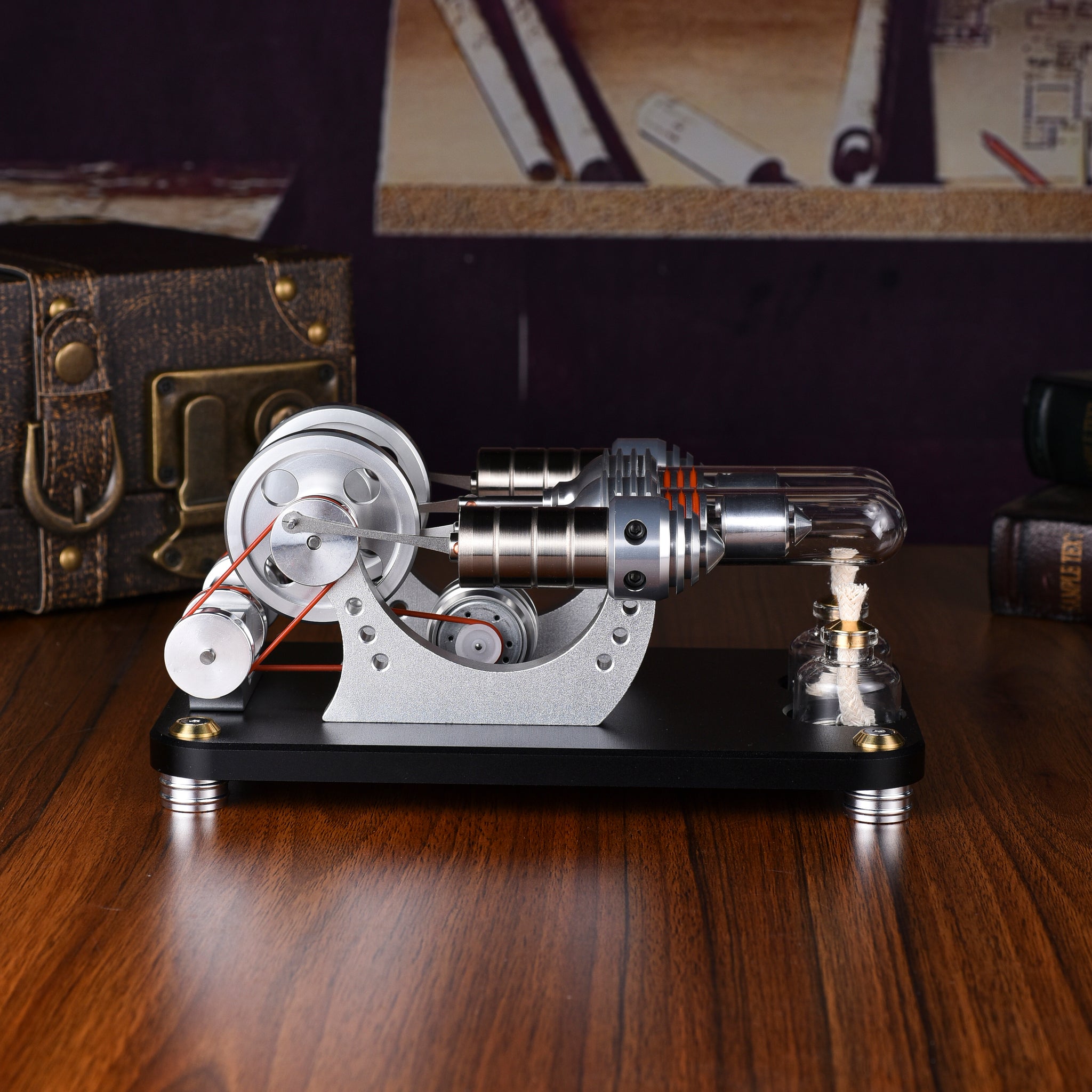 Moteur Stirling à deux cylindres M16-22-D, modèle de moteur Stirling haute température pour les passionnés de sciences et d'éducation
