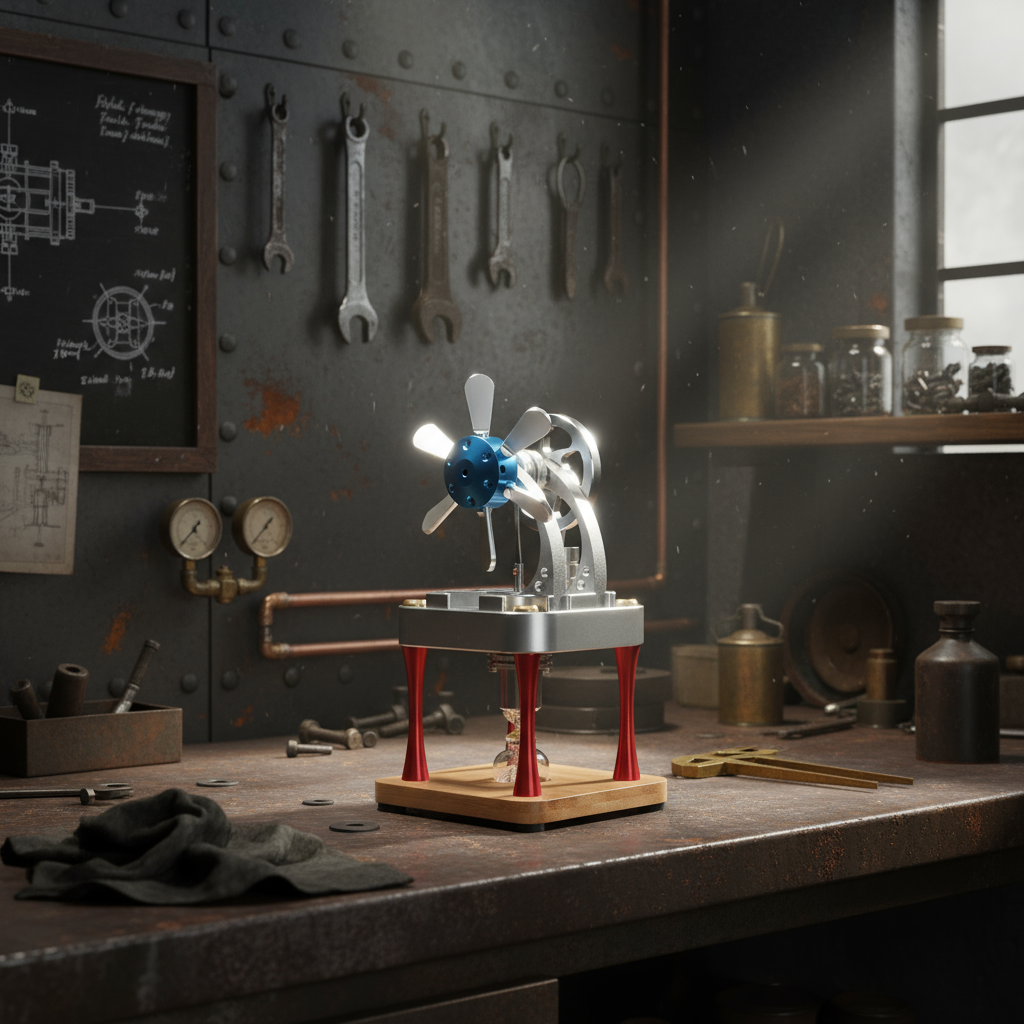 M16-CF Stirling engine model set up on a table for classroom experiments