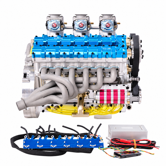 RUIFEIYA V12-180 180cc 1/4 Scale V12 Gasoline Engine Model – DOHC 48-Valve 17HP Water-Cooled Real Working Engine