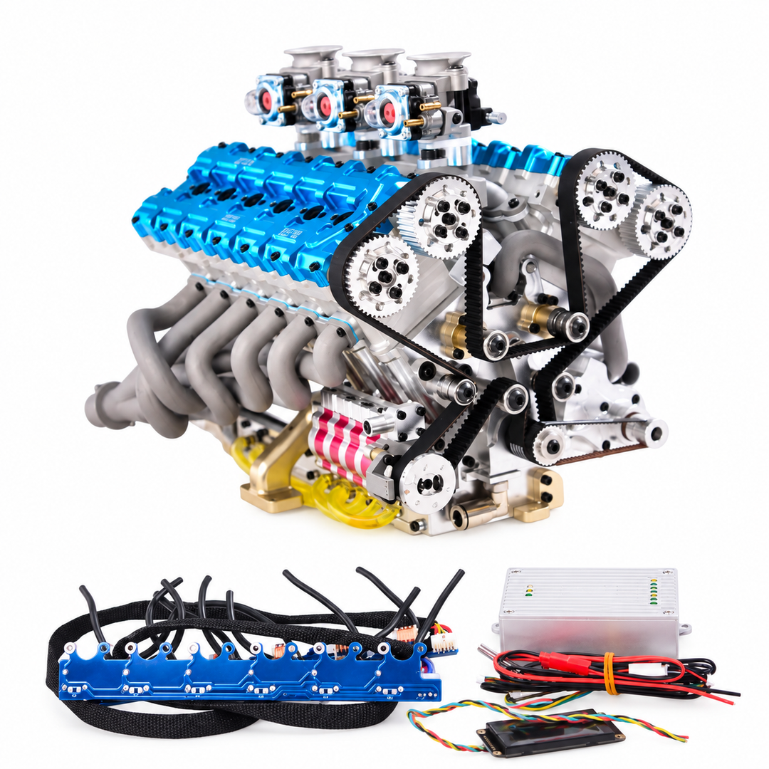 RUIFEIYA V12-180 180cc 1/4 Scale V12 Gasoline Engine Model – DOHC 48-Valve 17HP Water-Cooled Real Working Engine