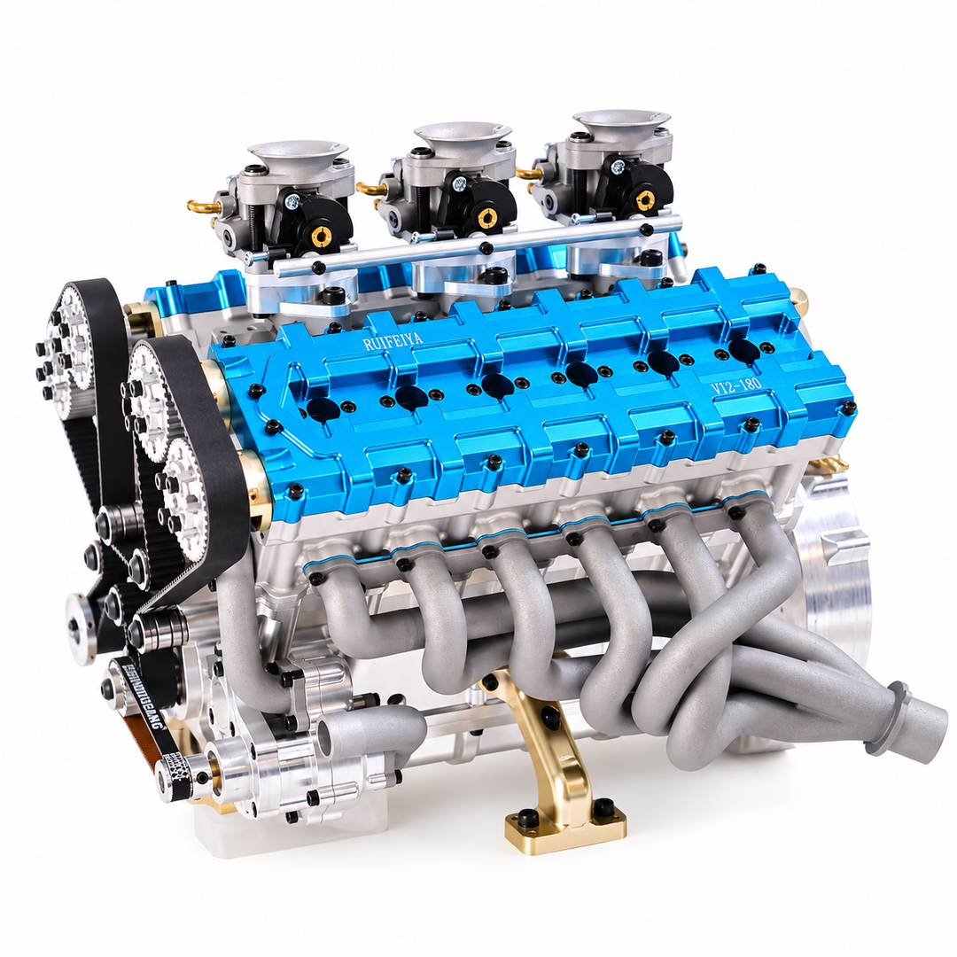 RUIFEIYA V12-180 180cc 1/4 Scale V12 Gasoline Engine Model – DOHC 48-Valve 17HP Water-Cooled Real Working Engine