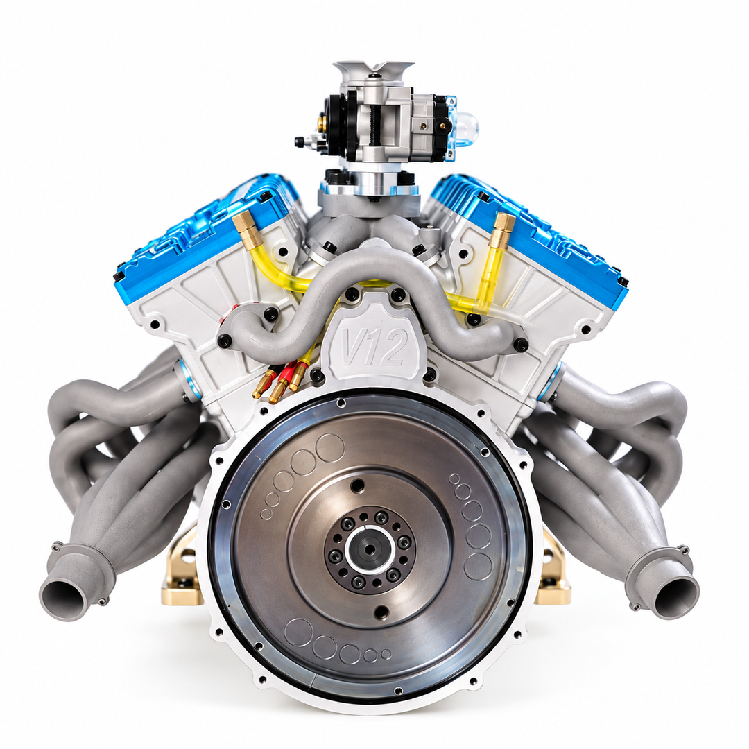 RUIFEIYA V12-180 180cc 1/4 Scale V12 Gasoline Engine Model – DOHC 48-Valve 17HP Water-Cooled Real Working Engine
