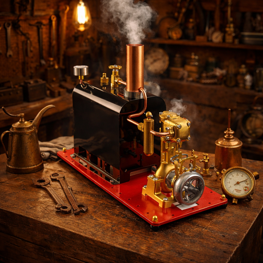 RW-BL1K Mini Reversible Live Steam Engine Kit with Boiler – DIY Working Brass Reciprocating Steam Engine Model with Stephenson Valve Gear for STEM Education & Mechanical Collectors