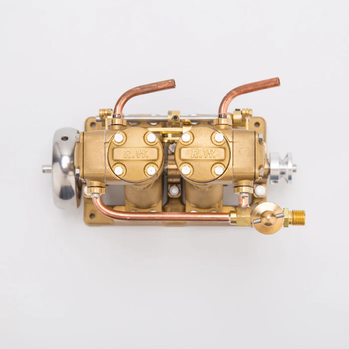 RW-L2 Retro Brass Double-Cylinder Steam Engine Model for 70-130cm Steamship - Build You Own Engine Model