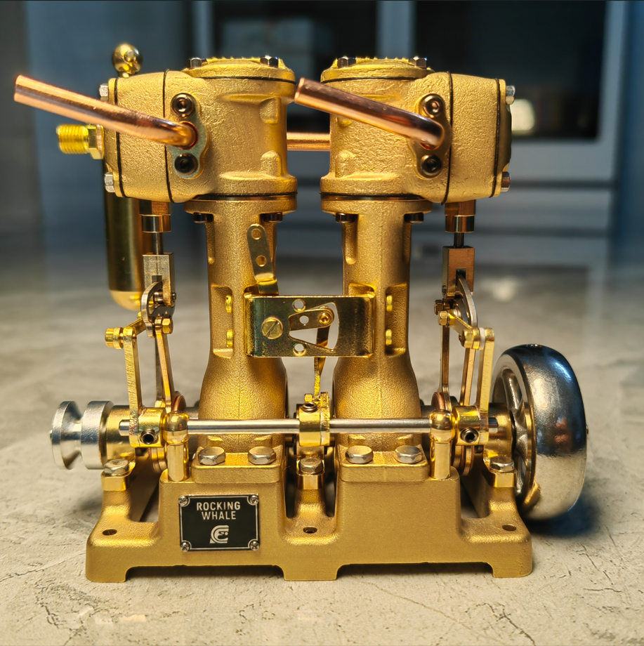 RW-L2 Retro Brass Double-Cylinder Steam Engine Model for 70-130cm Stea ...