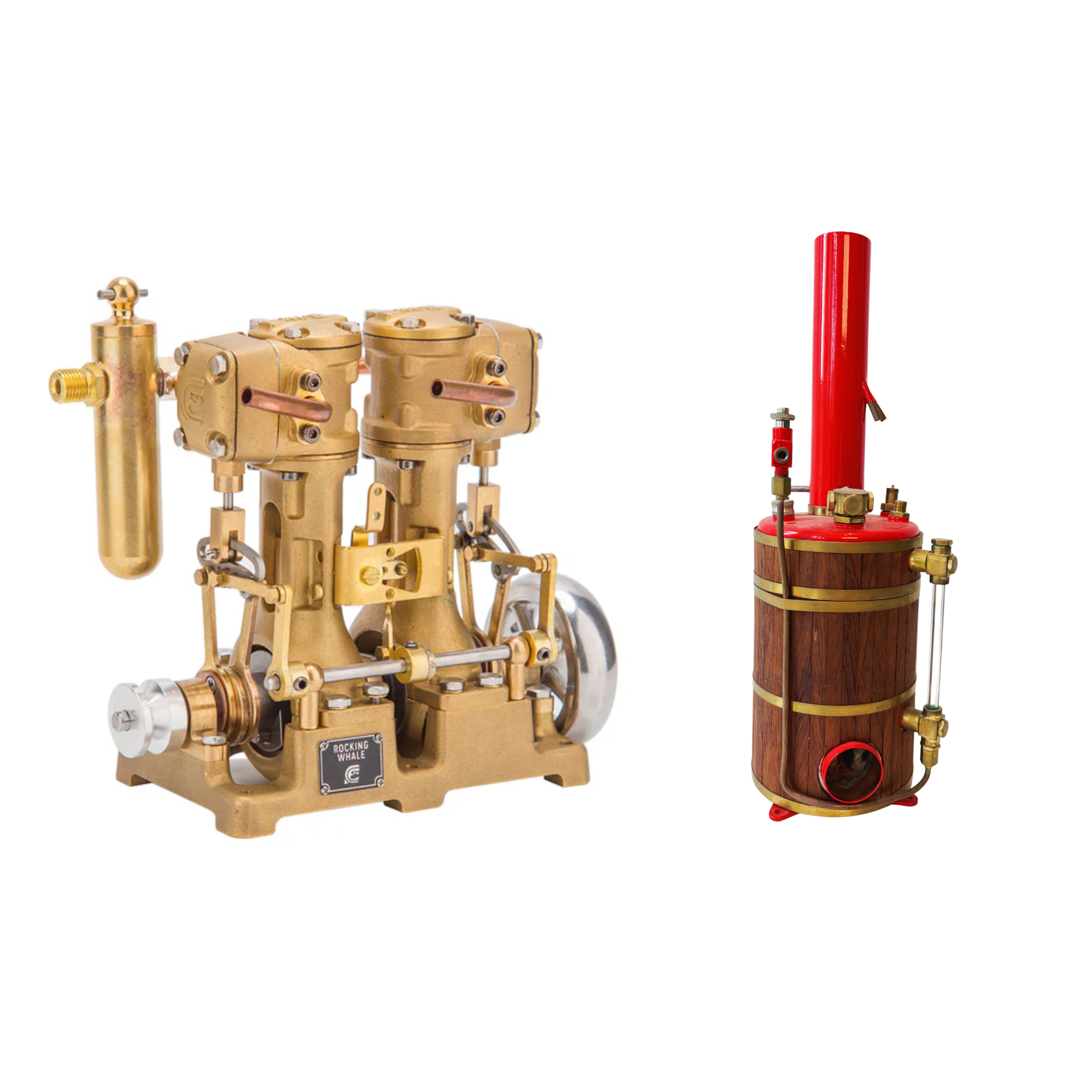 RW-L2 Retro Brass Double-Cylinder Steam Engine Model for 70-130cm Steamship - Build You Own Engine Model