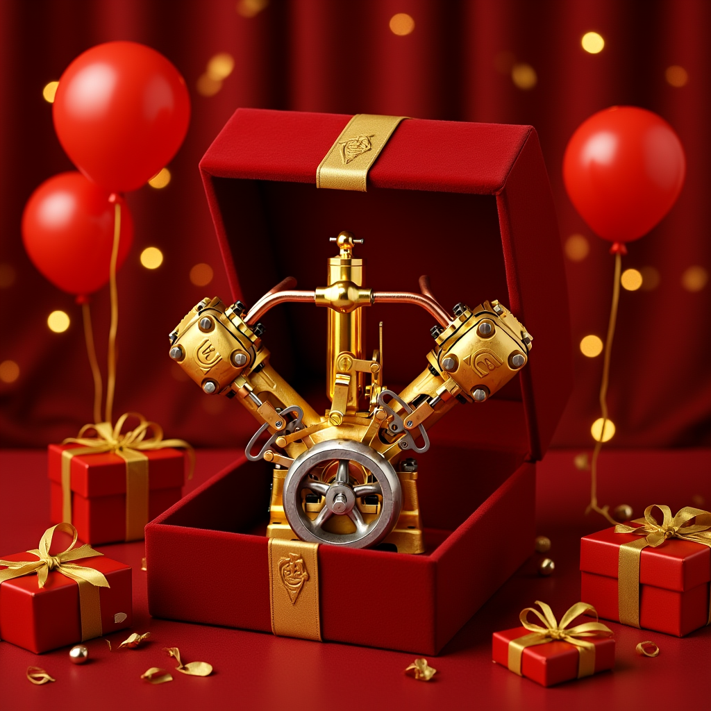 RW-V2 Retro Brass Double-Cylinder Steam Engine Model for 70-130cm Steamship - Build You Own Engine Model