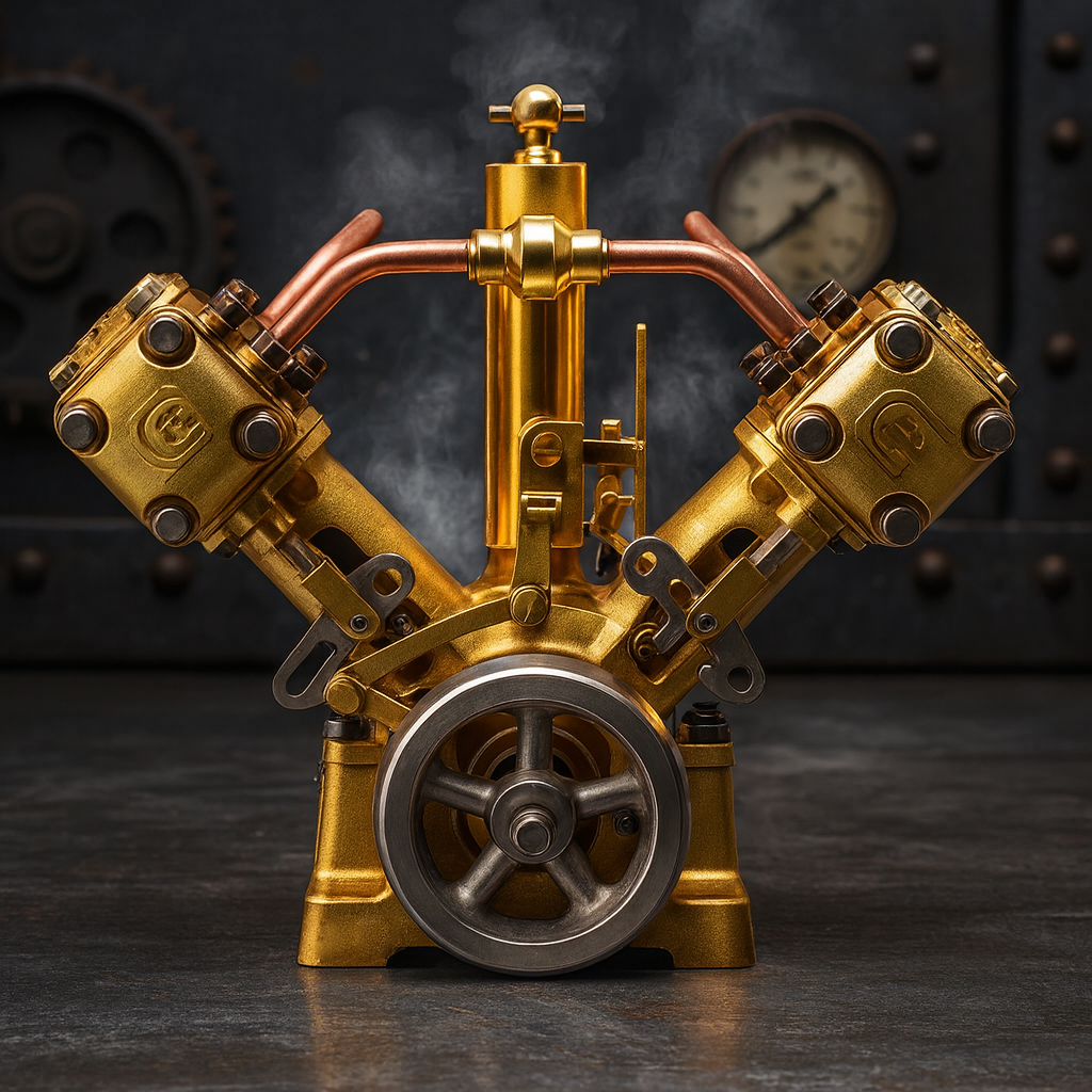 RW-V2 Retro Brass Double-Cylinder Steam Engine Model for 70-130cm Steamship - Build You Own Engine Model