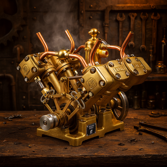 RW-V4 Retro Brass V4 Steam Engine Model – Mini 4-Cylinder Power for 90–150cm Steamships
