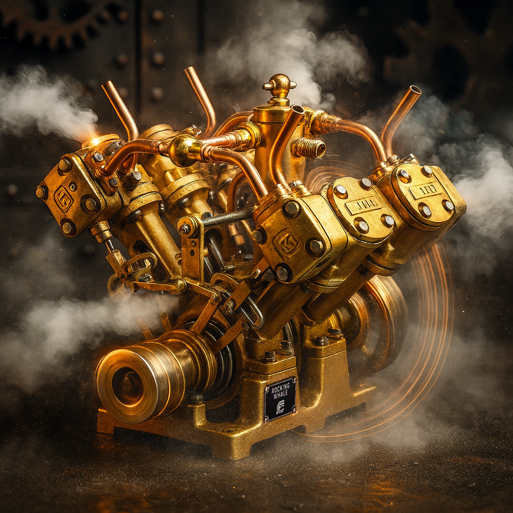 RW-V4 Retro Brass V4 Steam Engine Model – Mini 4-Cylinder Power for 90–150cm Steamships