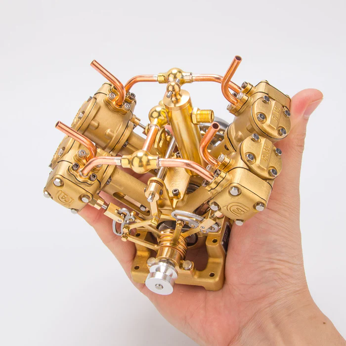 RW-V4 Retro Brass V4 Steam Engine Model – Mini 4-Cylinder Power for 90–150cm Steamships