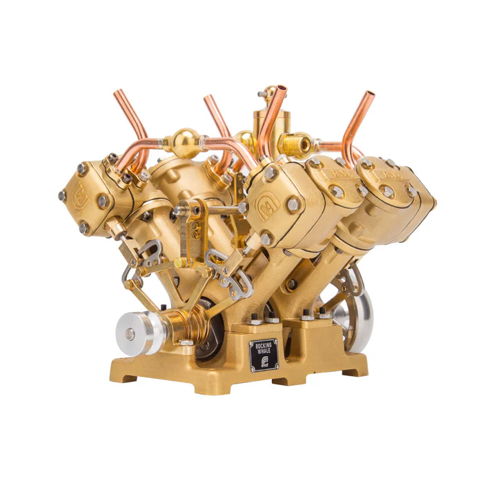 RW-V4 Retro Brass V4 Steam Engine Model – Mini 4-Cylinder Power for 90–150cm Steamships
